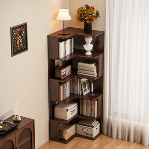 Modern Solid Wood Corner Bookcase Floor Standing Storage <b>Shelf</b> Organizer for Living Room Bedroom Home <b>Office</b> - Product Image 1