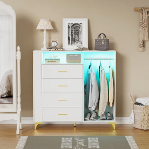 <span class=keywords><strong>Commode</strong></span> améliorée avec armoire à bijoux <span class=keywords><strong>et</strong></span> lumière LED <span class=keywords><strong>Commode</strong></span> polyvalente avec porte-vêtements <span class=keywords><strong>et</strong></span> pieds dorés - Product Image 2