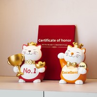 Ornement en résine Chat porte-bonheur créatif style dessin animé - Cadeau idéal pour les enseignants, fêtes de fin d'année, cérémonies de récompenses de la Journée des enseignants