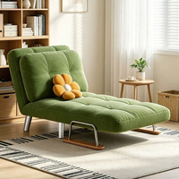 Multifunktionales Einzelsofa-Bett mit Massivholz-Armlehne und Gitter-Schaumstoffkissen, Mehrfach Verstellbare Liegeposition