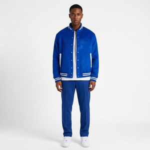 Service de personnalisation OEM – Blouson universitaire pour homme en toile 100 % coton, couleur contrastée blanc-bleu, col montant - Product Image 1