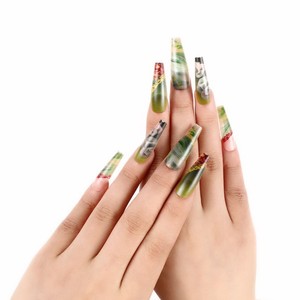 <span class=keywords><strong>Faux</strong></span> ongles longs en forme de cercueil à motifs de peinture à l'huile artistique pour filles, décorations de manucure réutilisables et élégantes - Product Image 4