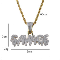 Collier Pendentif Lettre Sauvage en Strass Doré pour Hommes et Femmes, Bijoux Hip Hop Bling Bling Streetwear