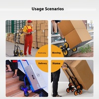 Chariot monte-escalier robuste de 300 kg de capacité pour le transport de marchandises, à traction manuelle, 6 roues, pliable et portable