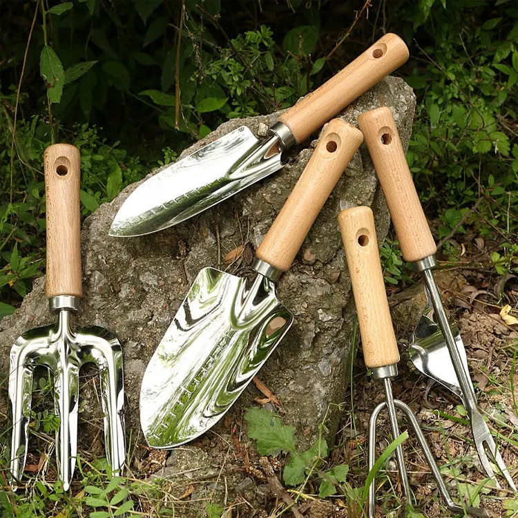 מקצועי מותאם אישית נייד צמח מיני 5Pcs גן כלי חפירה עם עץ ידית