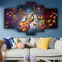 Tableau mural moderne 5 panneaux imprimé guitare et batterie sur toile, affiche décorative pour salon