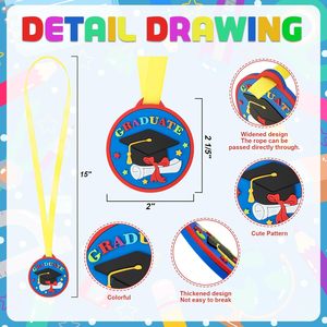 Médailles de remise de diplôme COCHIE pour enfants, 2 pouces, en caoutchouc, motif casquette, en vrac, légères, avec ruban pour le cou, mignonnes, pour la maternelle et les fêtes préscolaires - Product Image 2