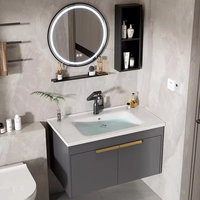 Meuble-lavabo mural de luxe au design moderne avec miroir en aluminium, gain de place, pour salle de bain d'hôtel