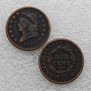 Pièces de monnaie commémoratives de style antique, 1 cent américain 1808-1814, « Buste Couronné Classique », cadeaux, décoration intérieure - Product Image 1