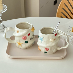 Novelty Starfish Mug Ocean Themed Seashell Ceramic Cup Hand-Painted Irregular Beach Coffee Mug - Product Image 4
