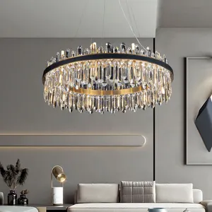 Modern lighting design Luxury hotel villa living room staircase iron plated titanium K9 crystal clear wire chandelier