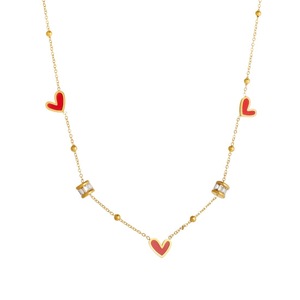 Heart-Shaped Gold Plated Clavicle Chain With Black Pendant Diamond Beads Stainless Steel Necklace For Daily Wear Gift - Product Image 5