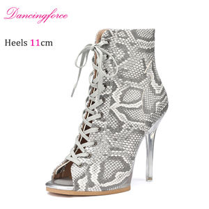 Chaussures de danse Jazz à lacets en cristal de 11 cm, chaussures à talons hauts pour femmes, mode, bout ouvert, bottes Jazz à la cheville pour femmes - Product Image 6