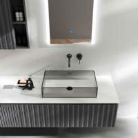 1650mm Modern Luxury Floating MDF Bathroom Vanity Cabinet LED Mirror 3D Fluted Texture Grey Glass Basin Sintered Stone Hotel
