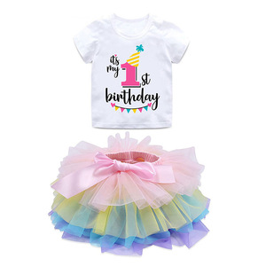 Feliz cumpleaños, bebé <span class=keywords><strong>niñas</strong></span> Camiseta de manga corta 1St traje de cumpleaños - Product Image 1