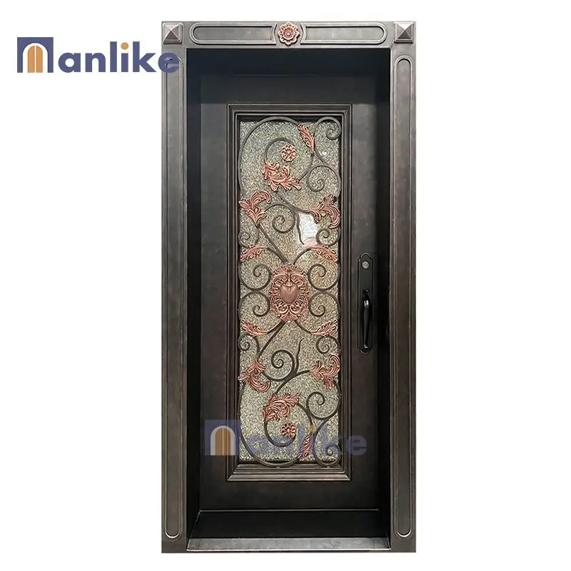 Anlike Cheap Price 36x80 Double Exterior Entry Wrought Matte Black Big Latest Custom Iron Front Door With Screen