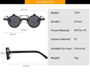 Classic Round Clip-On Unisex Metal Frame <b>Sunglasses</b> <b>with</b> UV400 Lenses Custom Logo 10 Colors Available - Product Image 6