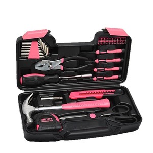 Kit d'outils ménagers rose : marteau à griffes, ruban à mesurer, ensemble de réparation portable pour électricien, mallette à outils manuels pour usage domestique 315 mm - Product Image 1