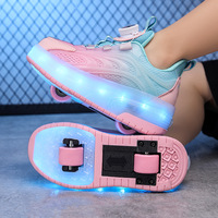 Chaussures de patin à roulettes lumineuses à LED pour enfants avec roues rétractables Chaussures de patinage sur glace pour enfants pour garçons Équipement de sport d'été