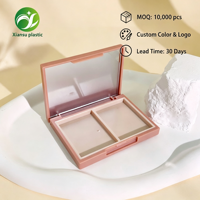 Boîte de rangement rectangulaire rose à double compartiment pour fards à paupières et poudres, vide, avec miroir, pour vente en gros