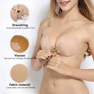 Daily Seamless Wireless Strapless Invisible Round Cup Front Closure Bandage Bra Pushup Bra