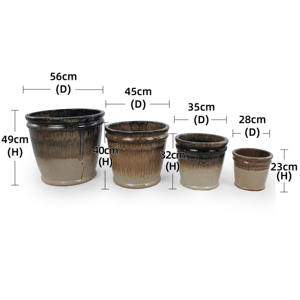 Grand pot de fleurs en céramique émaillée de style américain, trois tons, design dégradé noir-brun-beige, écologique, durable, pour intérieur - Product Image 5