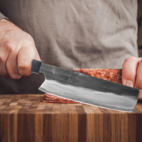 Couteau Nakiri forgé en Damas San Mai avec boîte cadeau noire, cœur en VG-10, HRC 61, finition polie à la main, manche en bois stabilisé + résine