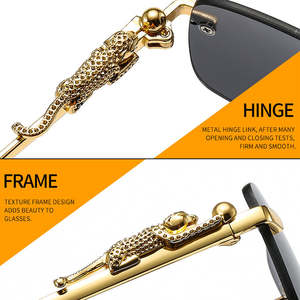 Gafas de Sol Vintage Rectangulares con Decoración de Leopardo, Montura Metálica de Diseño de Marca para Hombre, Gafas de Sol de Lujo para Mujer - Product Image 3