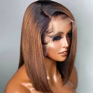 Ombre Dark Roots Brown T1B/30 Colored Brazilian Virgin Lace Front Closure raw Short Bob Wigs Human Hair Lace Front wig