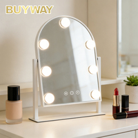 Miroir de maquillage blanc en forme d'arche avec sept ampoules à bulbe et double support inclinable, miroir de vanité LED de table