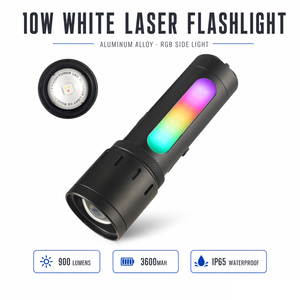 Lampe torche laser blanche 10W 900LM tricolore rechargeable 3600mAh en aluminium IP65 étanche pour camping et éclairage d'urgence - Product Image 1