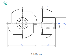 Porca de Inserção para Madeira em Formato de Garra M3-M12, Espessada, Zincada, CLASSE 4, Corpo Redondo, Fabricante - Product Image 3