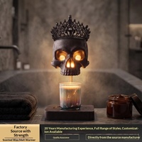 Lampe chauffe-cire électrique en forme de crâne, design gothique, à intensité variable, avec minuterie, sans flamme, base en bois, pour aromathérapie, idéale pour table de chevet