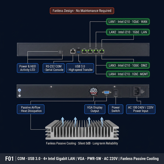 Valano 4 LAN Network Security Firewall Support Intel Celeron J1900 1U Rackmount Industrial Appliance
