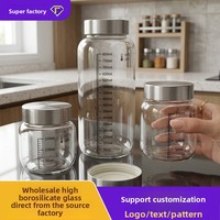 Bocaux en verre borosilicate gradué sans PFAS ni plomb avec couvercles en acier inoxydable, hermétiques et résistants à l'humidité, pour le stockage des cornichons et des épices