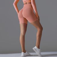 Shorts de yoga à taille haute sans couture avec logo personnalisé, compression, taille élastique, extensibles dans quatre directions, séchage rapide, respirants, en Spandex/Nylon