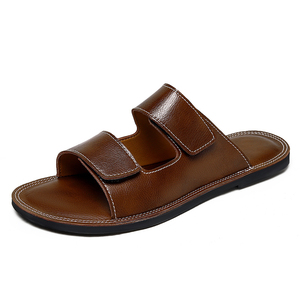 Sandalias de hombre tipo chancla para exterior, sandalias de playa, sandalias planas, sandalias de pescador con punta abierta, sandalias de cuero con cierre de velcro - Product Image 2