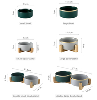 Shamitao – Gamelle double en céramique écologique à bord doré, sur support en bois surélevé, pour chats, chiens et petits animaux d'intérieur