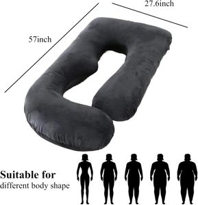Housse en velours lavable amovible en forme de U 57 pouces oreiller de grossesse confortable anti-ronflement pour les jambes latérales du dormeur dos cou - Product Image 2