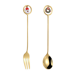 Set Regalo di Posate Natalizie in Acciaio Inox, Forchette per Caffè e Dessert, Cucchiaio con Ciondolo a Forma di Personaggio Cartoon in Confezione Regalo - Product Image 4