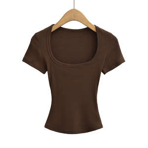 Camiseta de Verano, Estilo Europeo y Americano, Linda y Atrevida, Cuello Cuadrado, Manga Corta, Elástica - Product Image 3