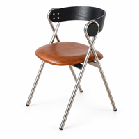 Chaise de salle à manger moderne zzl avec dossier en bois, assise en cuir ciré et structure en tube métallique