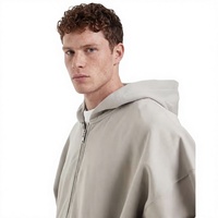 Sudadera con Capucha Extra Grande de Primera Calidad, 400 g/m², con Cierre, Bordado 3D y Diseño Serigrafiado, Color Gris Claro, Unisex, para Invierno