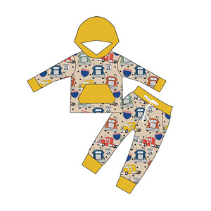 طقم قطعتين من قماش التيري الفرنسي للأطفال والفتيات الصغيرات، هودي وبنطلون رياضي بياقة دائرية - Product Image 4