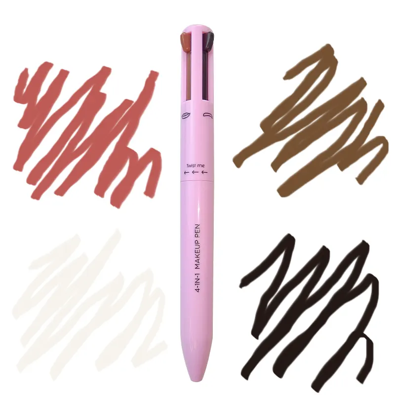 Label pribadi OEM Push Up alis Contour Pro 4 warna pengisi Lipliner Eyeliner Highlighter Concealer alis 4in1 pena Makeup