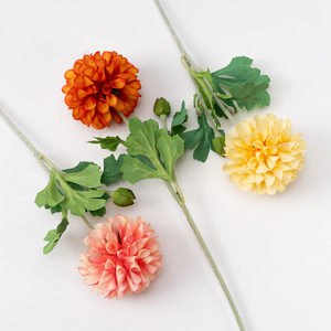 Fleur artificielle en soie Dahlia à tige unique de style européen, feuilles pour décoration de cérémonie de mariage, salon, table à manger, arrangement floral - Product Image 4