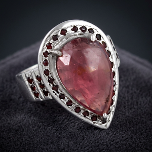 Bague cocktail pour femme en argent 925 avec pierre précieuse morganite taille poire, sertissage invisible, style vintage, forme goutte d'eau - Product Image 3