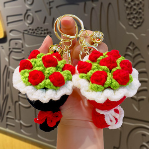 سلسلة مفاتيح يدوية الصنع من خيوط القطن المحبوكة، قلادة صغيرة لحمل المجوهرات على شكل زهرة، هدية إبداعية لأعياد الميلاد، زينة معلقة للحقائب - Product Image 2