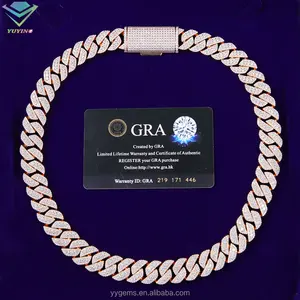 Custom Men Jewelry 16mm 3rows Cuban Link Chain Iced Out Vvs D Moissanite Necklace Link Bracelet Cuban Chain Jewelry