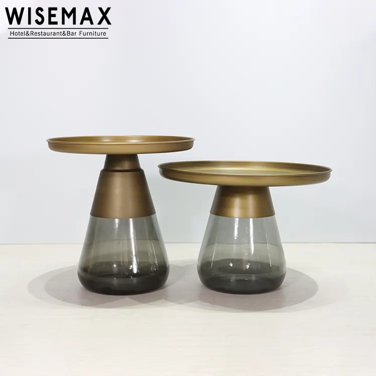 WISEMAX Meja Kopi Meja Kopi, Perabot Mewah Modern Kecil Bulat Emas Logam Atas Bel Meja Kopi Dasar Sofa Sisi Meja Kopi